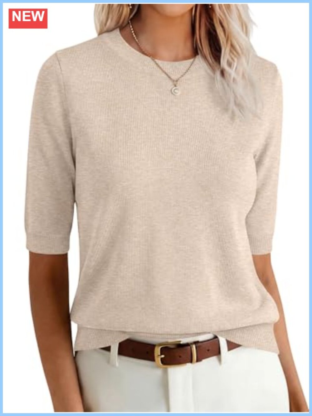 Woob Blend Crew Neck Short Sleeve Sweater Pullover Business Casual